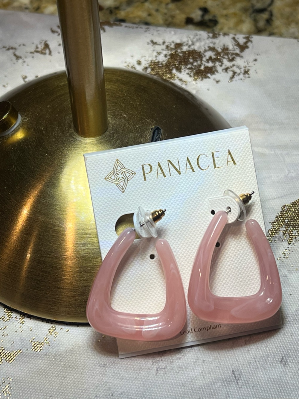 Panacea Pale Pink Resin Open Triangle Hoop Earrings